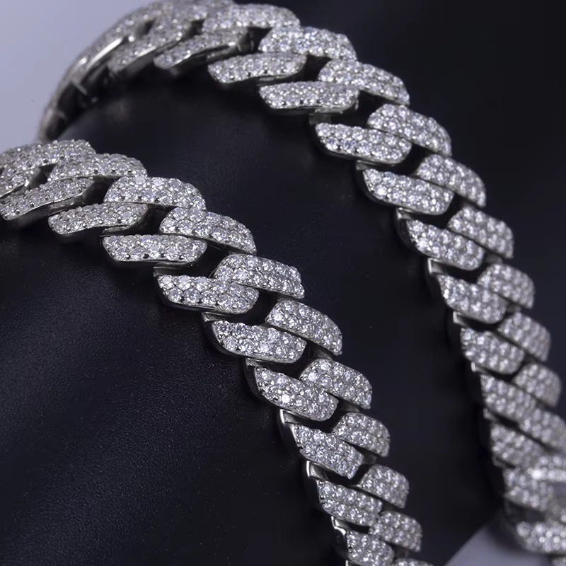 Hip Hop Jewelry 925 Sterling Silver Cuban Necklace 12mm Iced Out Moissanite Cuban Link Chain