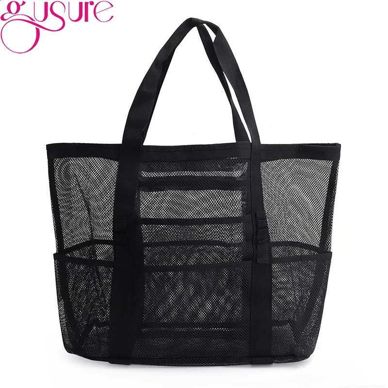 Gusure Large Capacity Mesh Shopping For Women Reusable Transparent Fashion Shoulder Bag Beach Bag Casual Travel Handbag 250305