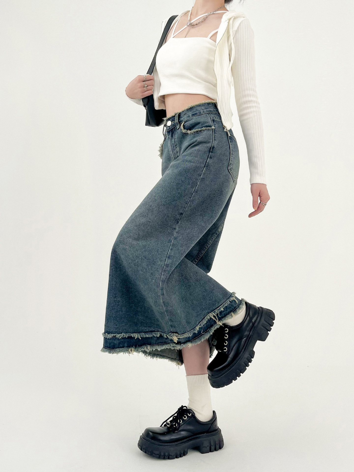 G671623 Denim skirt skirt women's spring and summer small design niche long skirt A-line skirt high waist