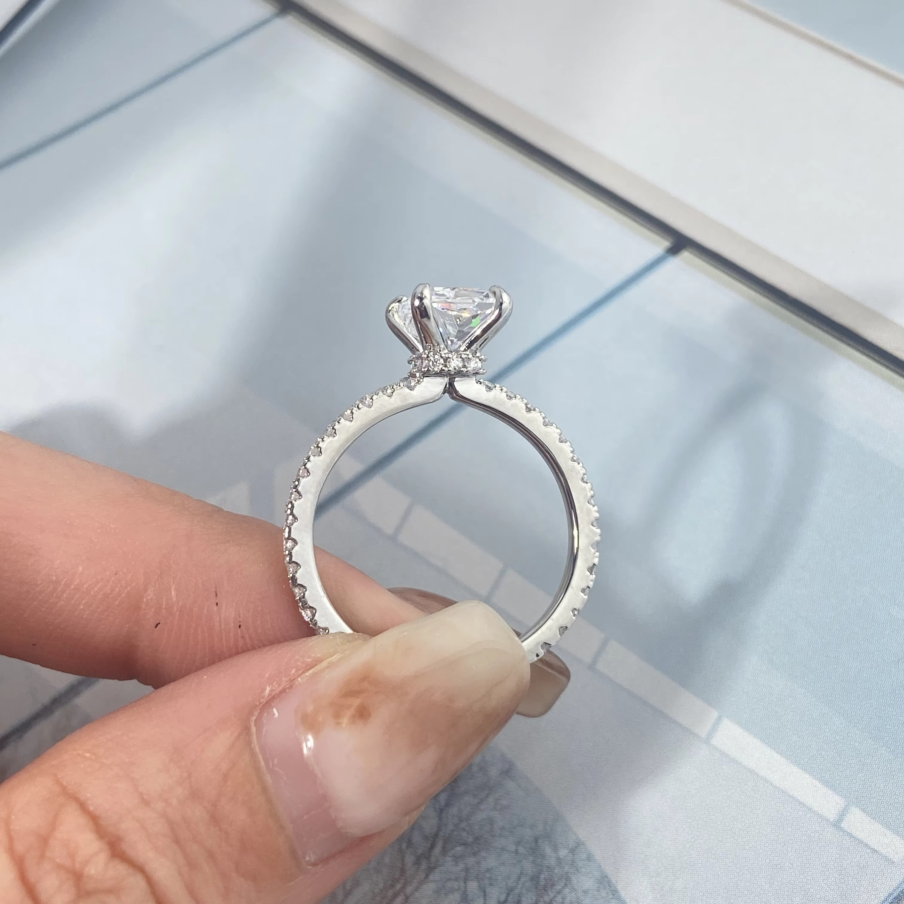 Classical Square Radiant Cut Dainty Diamond Gemstone Eternity Wedding Bands 925 Sterling Silver Mini Jasmine Ring