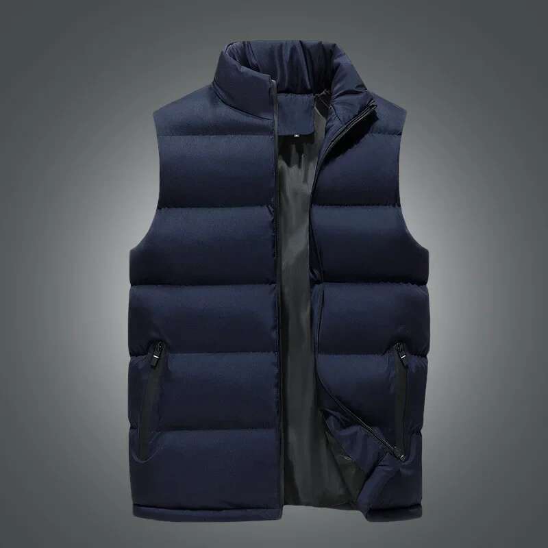 Thickened Fashionable Men's Cotton-Padded Jacket Vest2021Winter New Stand Collar Plus Size Casual Regular Feather Coat