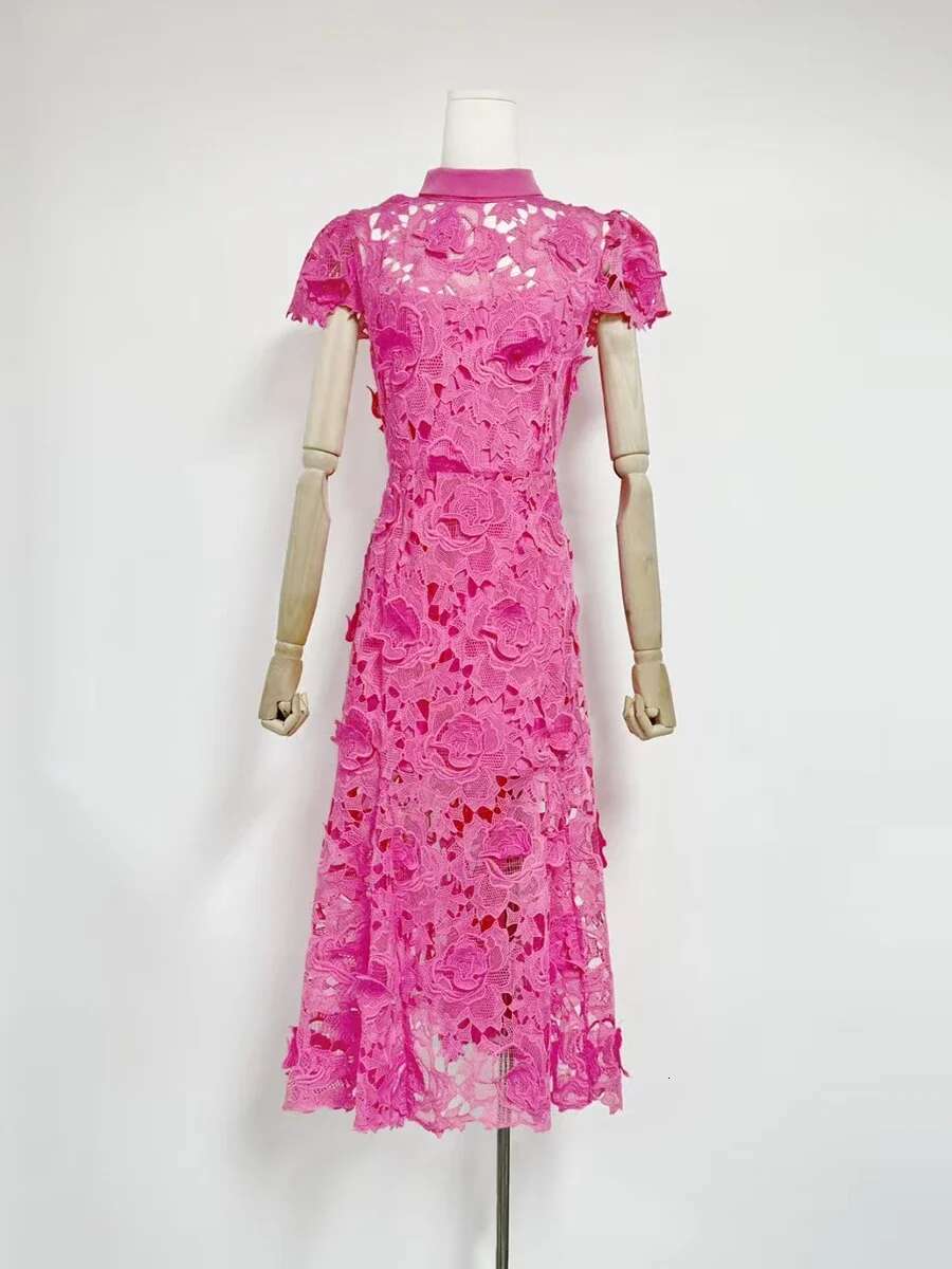 Solid Spliced Hollow Out Evening Dresses For Women Stand Collar Short Sleeve High Waist Slimming Folds Elegant Dress Female