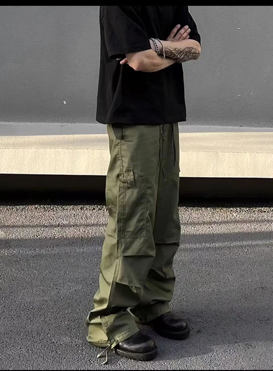 Green Cargo Pants Mens Baggy Summer Multi-pocket Loose Casual Fashion Y2k Autumn Straight-leg Streetwear Wide Leg Trousers 250225