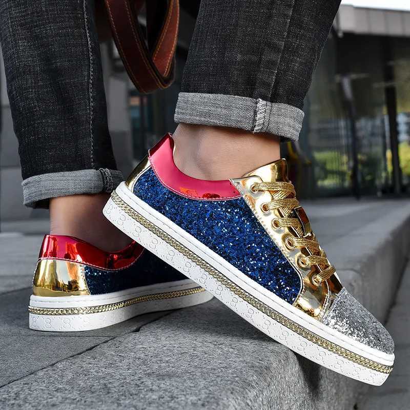 High-Quality Couples Luxury Sequined Shoes Trend Color Mahing Low Skateboard Sneakers Man Comfortable Soft Shiny Shoes For MenXJ250301