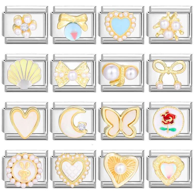 3D White Zircon Bow Moon Butterfly Shell Italian Charm ks Fit 9mm Stainless Steel Bracelet Beads Jewelry Diy Making gifts