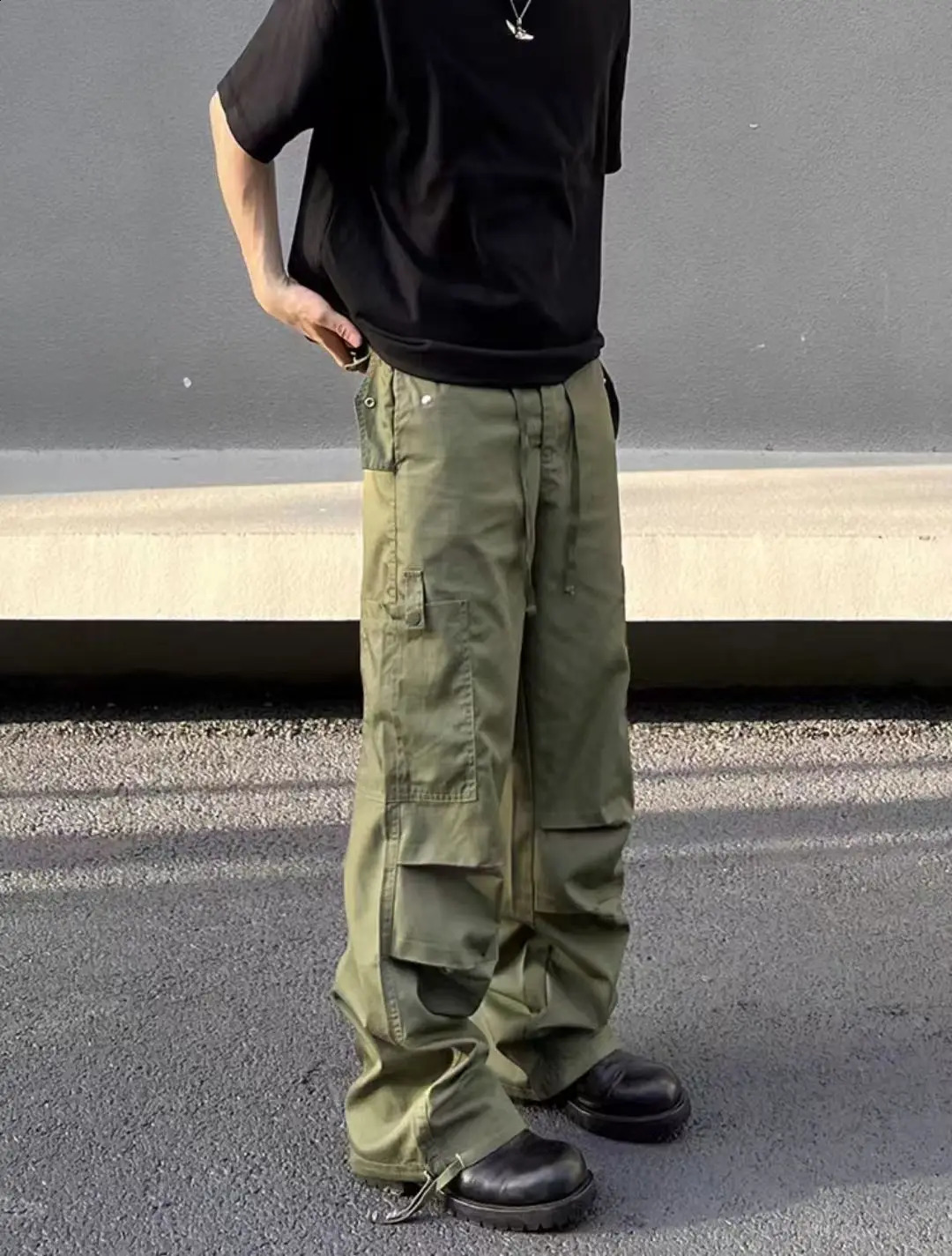 Green Cargo Pants Mens Baggy Summer Multi-pocket Loose Casual Fashion Y2k Autumn Straight-leg Streetwear Wide Leg Trousers 250225