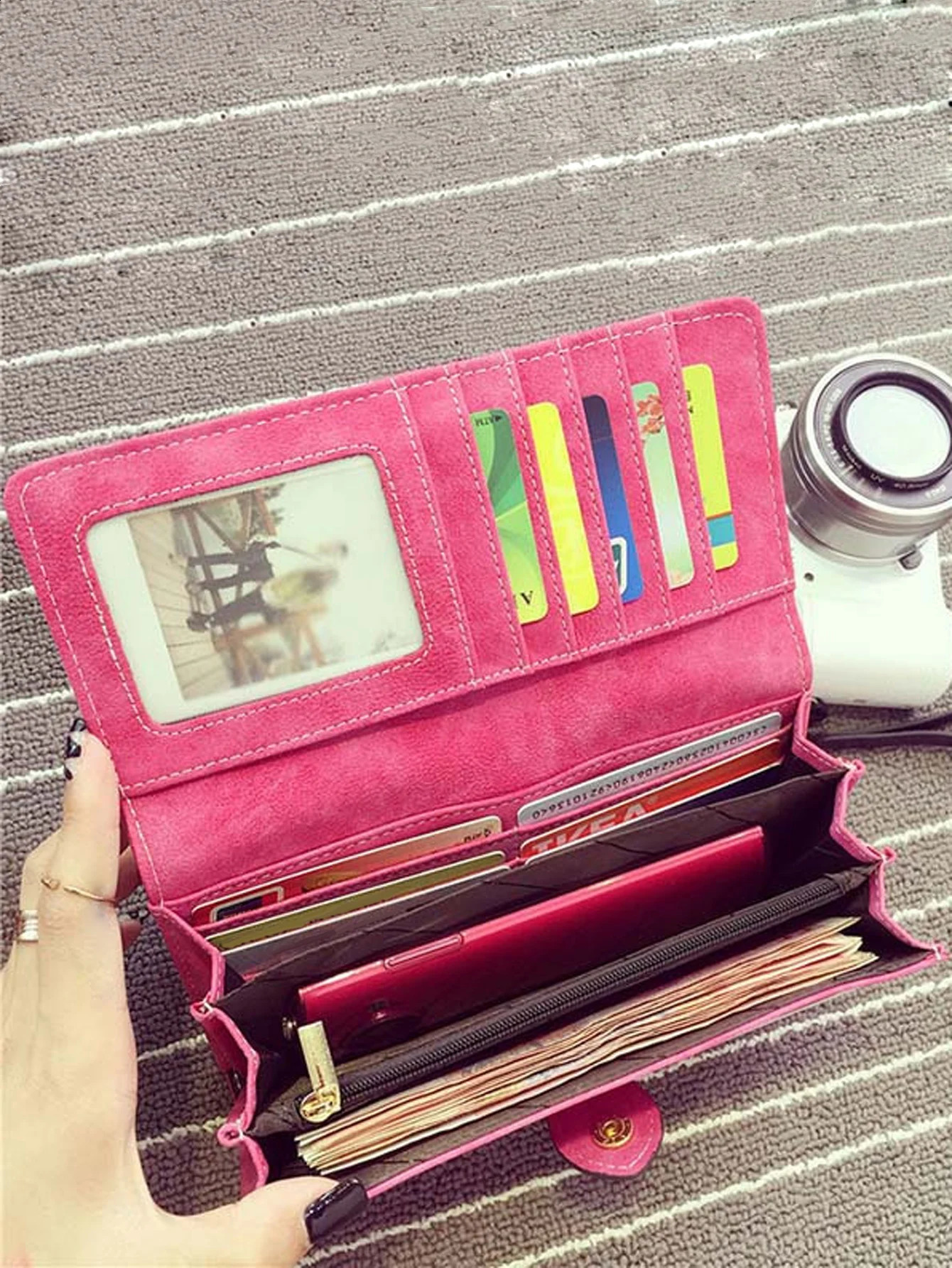 Vintage elegant multi card slot long womens wallet cute PU leather Versatile double folding soft leather credit card coin purse 250228