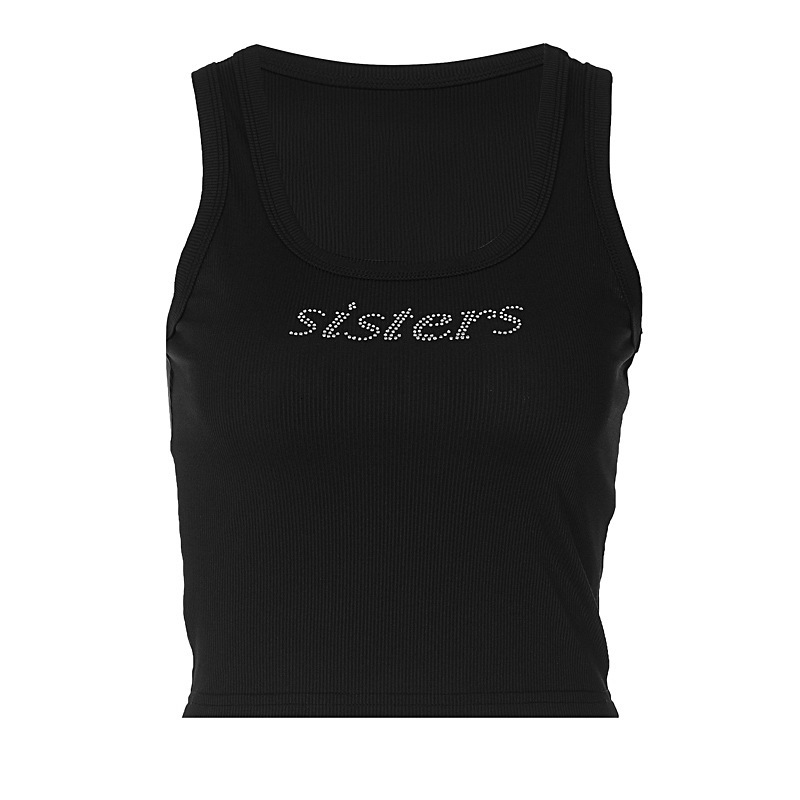 Women's Clothing New Summer New Product Fashion Street Photo Slim Fit Exposed Navel Hot Pressed Diamond Sleeveless Vest