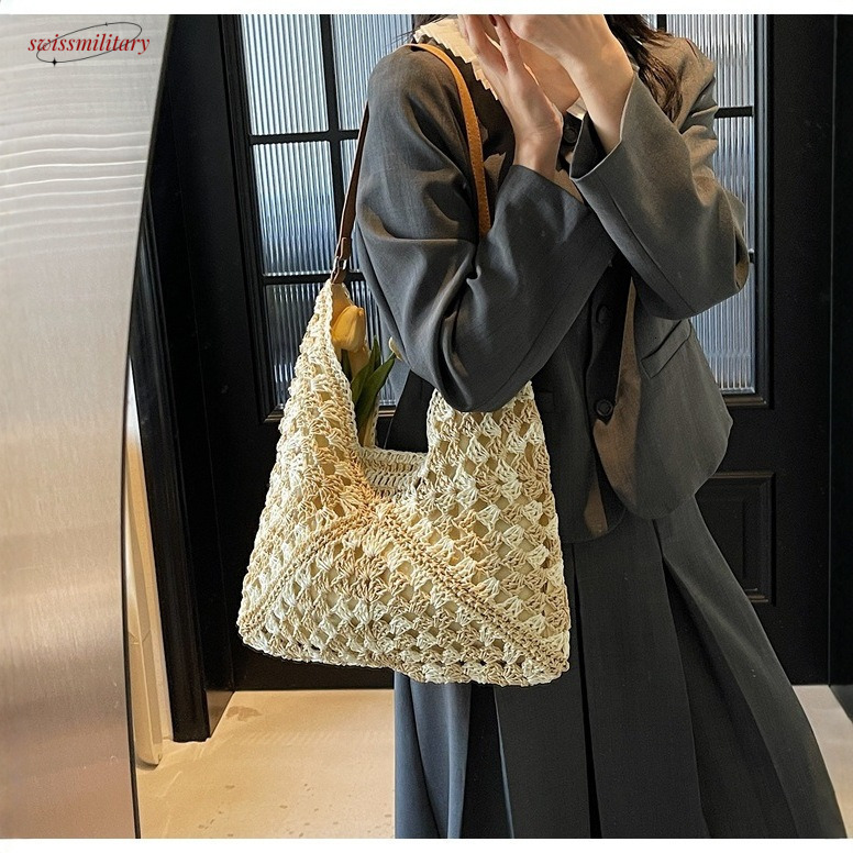 2025 Large Capacity for Women Summer Seaside Vacation Straw Woven Versatile Commuter Single Shoulder Tote Bag #swissmilitary