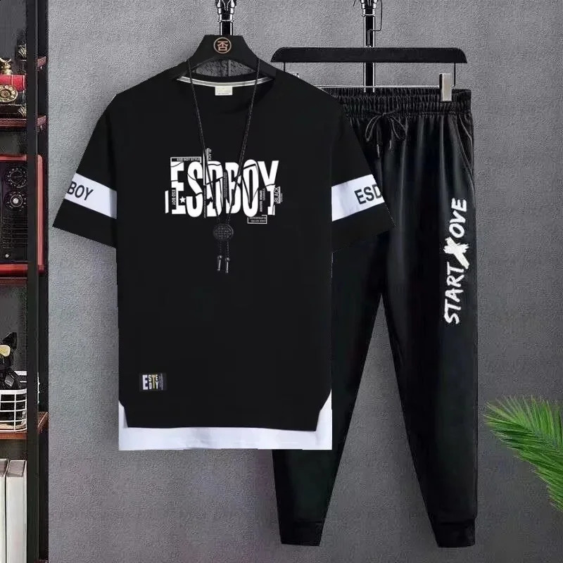 Mens Summer set -selling T-shirt Pants Set Casual Fitness Jogger Pants Summer Gym T Shirt Hip Hop Fashion Mens Tracksuits 250228