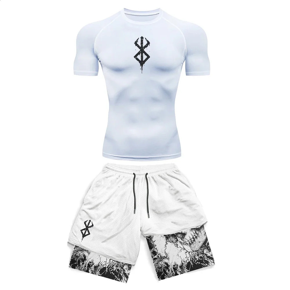 Anime 3D Printed Mens Compression Set short Sleeve Gym TopWorkout Shorts Quick Drying Breathble Athletics Rash Guard Set 250411