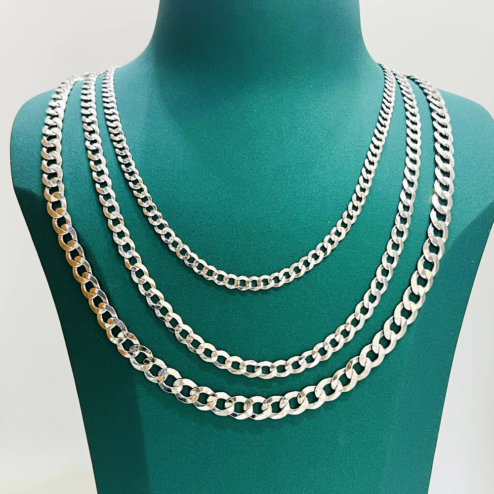 Men's Sterg Italian Cuban Curb Necklaces for Men Women Solid Sier Figaro Chain Layering Necklace
