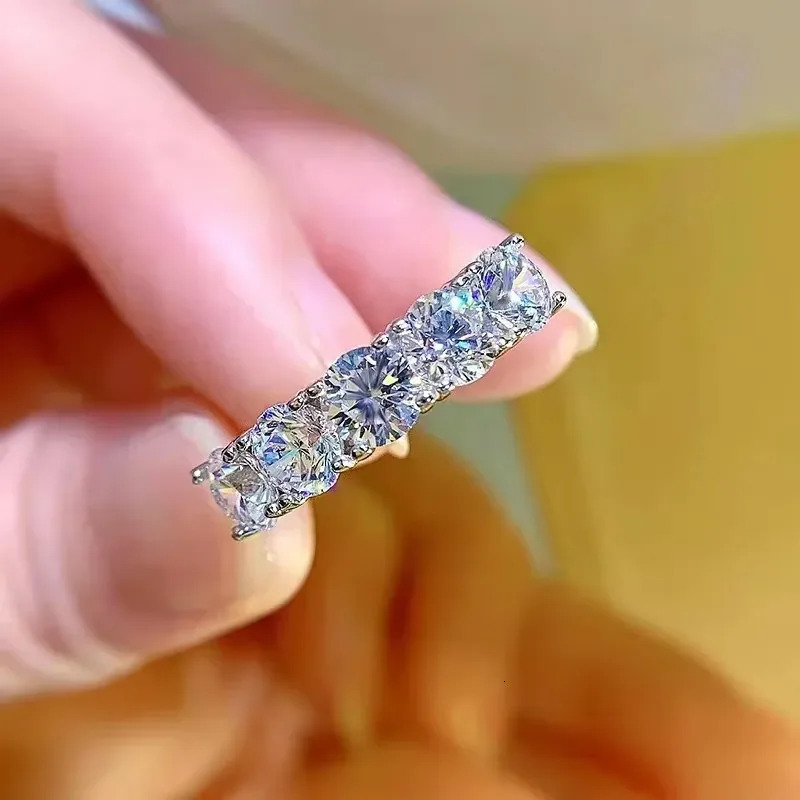 NeeTim 5mm 6.5mm Full Moissanite Ring for Women S Sterg Sier Eternity Sparkg Dia Band Wedding Rings Jewelry GRA