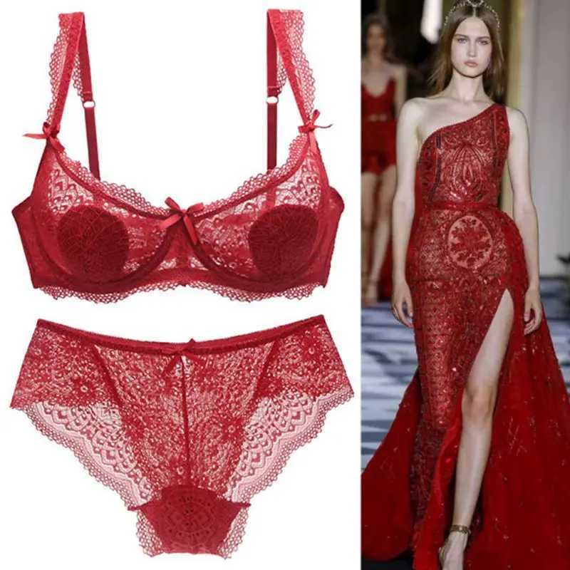 Sexy bra set womens floral embroidery ultra-thin thick underwear lace underwear push type ABCD cup underwearXJ250301
