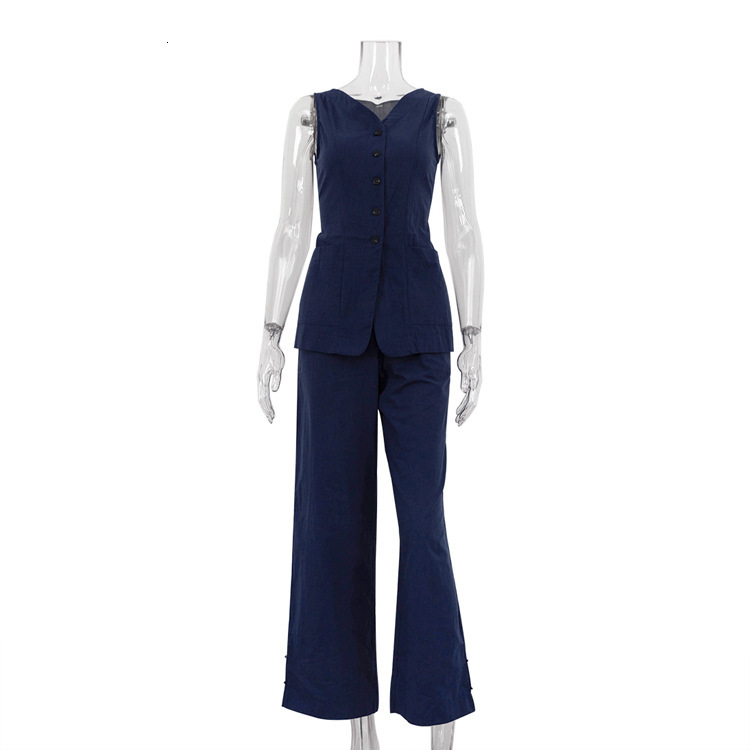 Tibetan Blue Sleeveless Vest Pants For New4 Summer Fashion New Style, Waist And Tank Top, Slimming Two Piece Set