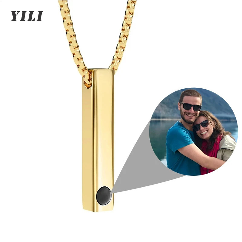 Custom Po Projection Bar Necklace Picture Personalized Necklace Customized Po Pendant Necklaces with Picture Jewelry Gift 250222
