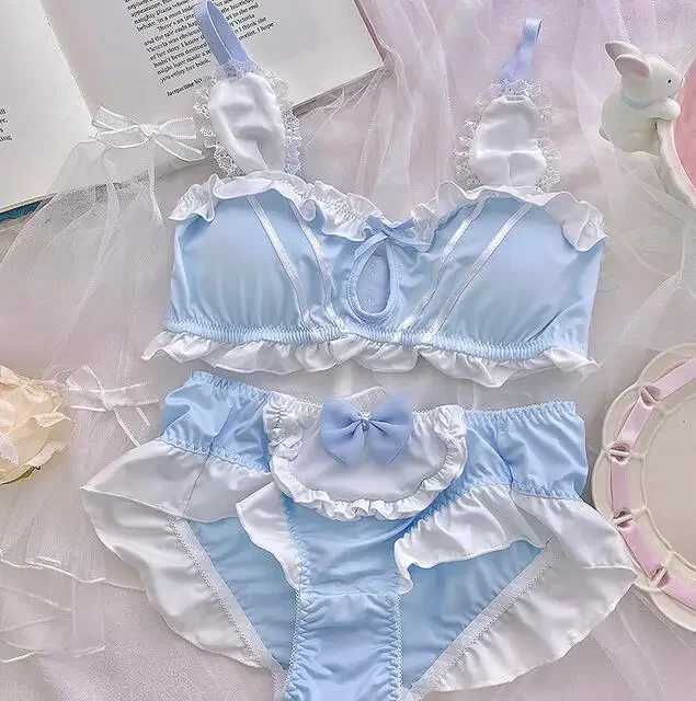 Sweet Japanese lingerie pure desire cute girl lace bra set hollow my melody lolita no steel ring underwear comfortable braletteXJ250301