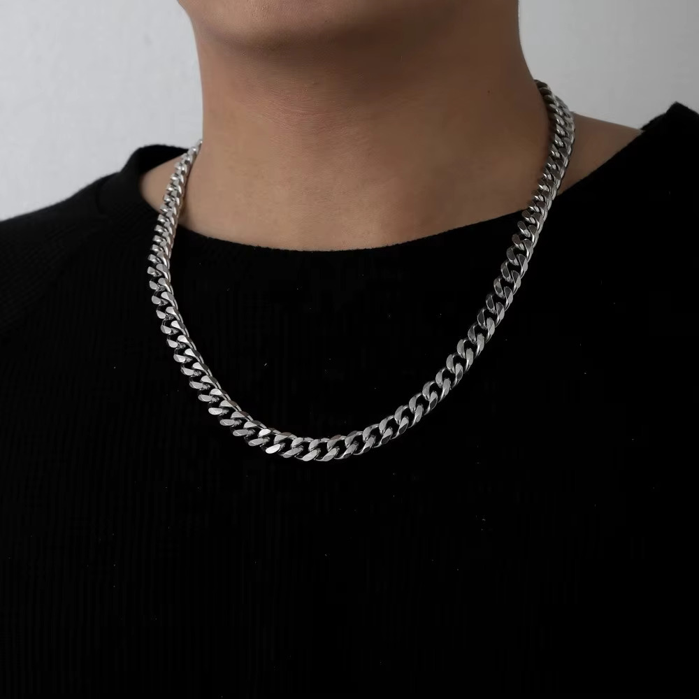 Men's chain 4mm 5mm 6mm 9mm sier solid stainless steel Cuban necklace