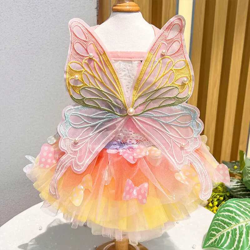 Pet Princess Clothes Kitten Thin Skirt Dog Cat Rainbow Butterfly Puffy Dress Dogs Skirt Summer Dresses Pets Supplies NewT250301