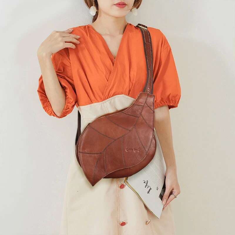 Cobbler Legend Genuine Leather Leaf Chest For Women Shoulder Messenger Bag Vintage Bags High Quality Ladies Handbags