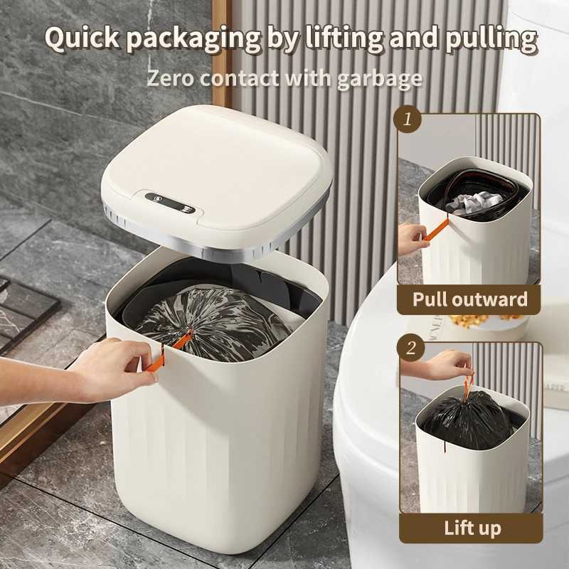 24L Smart Trash Can with UV Light Autatic Sensor Trash Can Smart Garbage for Kitchen Bathroom Toilet Wastebasket with Lid Y250301
