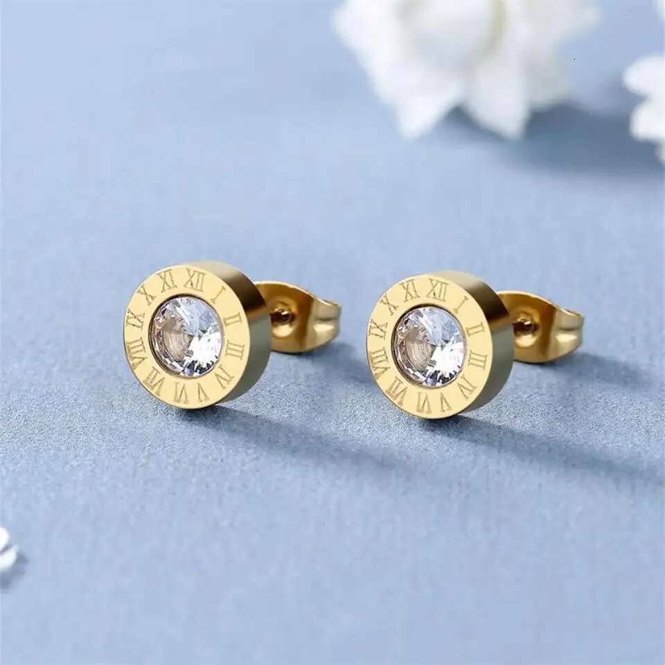 UILZ Roman Numerals Delicate Rhie Decor Stud Earrings For Women Classic Simple Shiny Crystal Daily Jewellery Gift