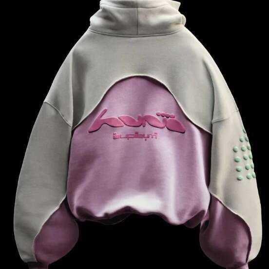 American college style letter foam printed spliced contrasting color unisex hooded sweatshirt