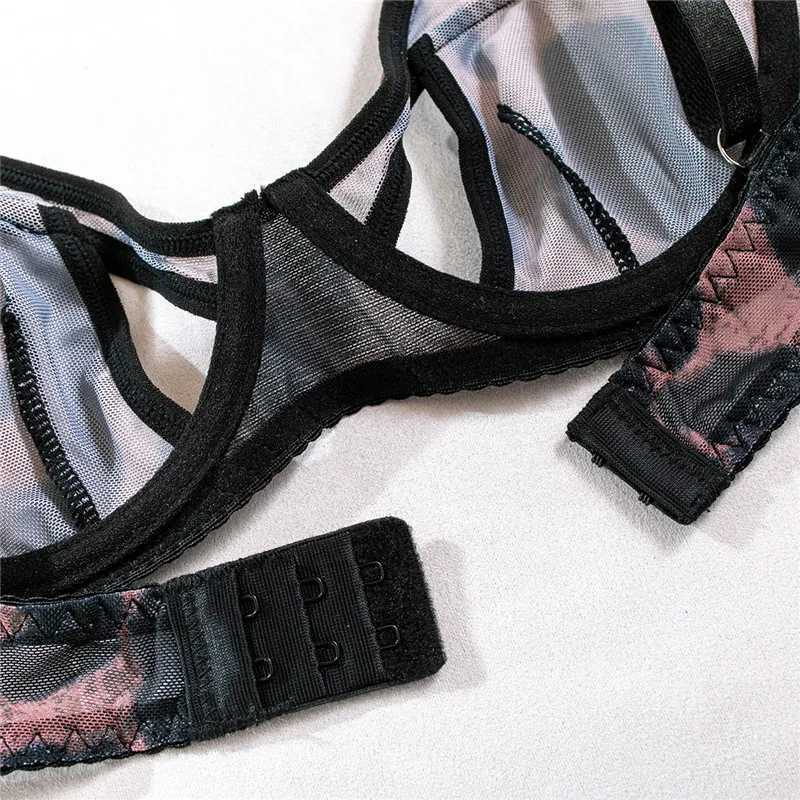 Hollow strapless bra set sexy womens leopard see through romantic lingerie set mesh lingerie fancy exotic intimate suitXJ250301