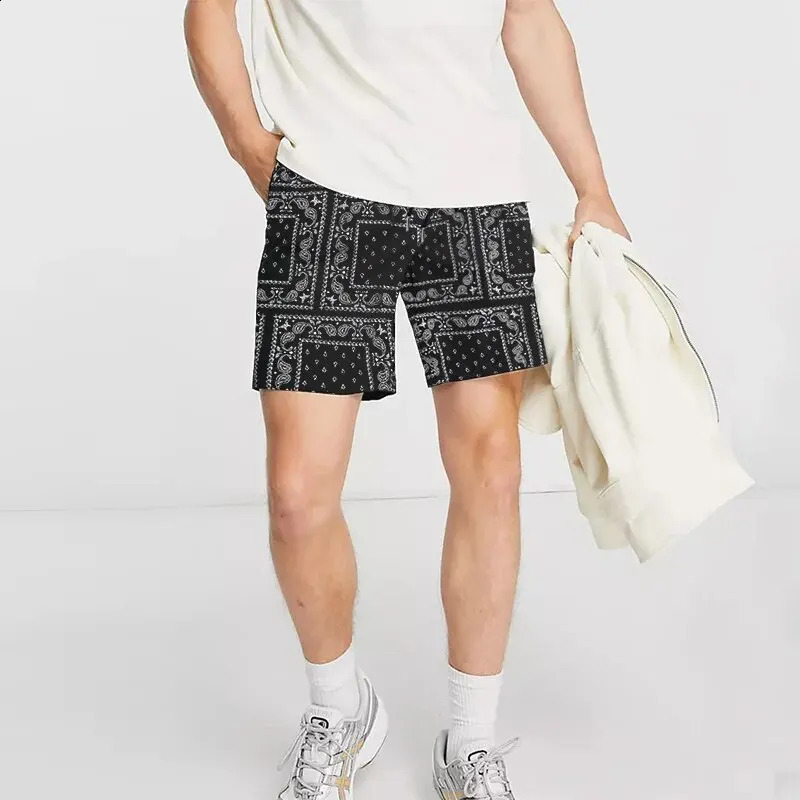 Mens Casual Beach Shorts Breathable Quick Dry Vintage Personality Printed Bermuda Hip Hop High Street Streetwear 250225