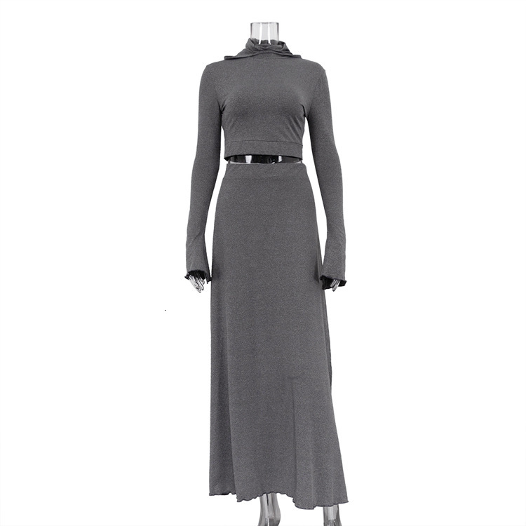 Women's Short Hooded Top With High Waist Side Slit, Unique Skirt, New4 Spring And Autumn New Two-Piece Set For Women