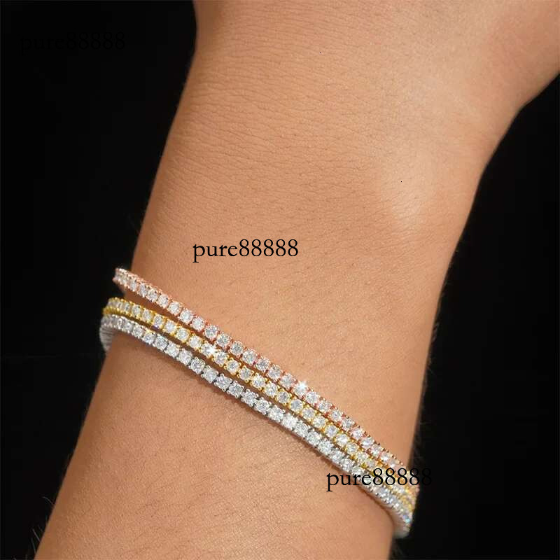 EWYA New In Real D Color Full 2mm 0.03CT Moissanite Tennis Bracelet For Women S Sier Plated Dia k Bracelets Gift