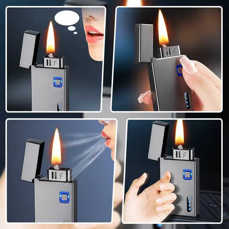 Rechargeable Induction Kerosene and Electric Lighter with LED Indicator Windproof Plasma Dual Arc Lighter 5 Induction ignitionT250301