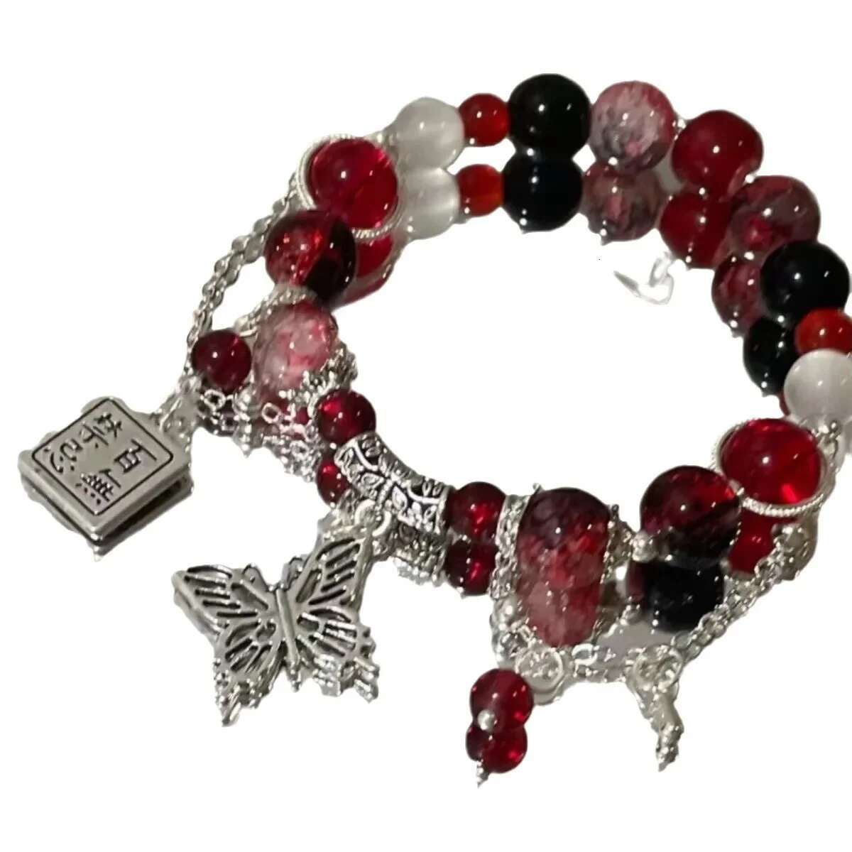 2025 New Trendy Red Beaded Chain Bracelet for Women Simple Hollow Butterfly Pendant Bracelets Jewelry Gifts Accessories
