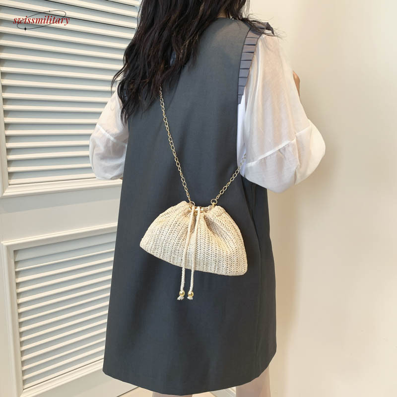 Straw woven for women 2025 new niche design summer crossbody vacation beach bucket bag #swissmilitary