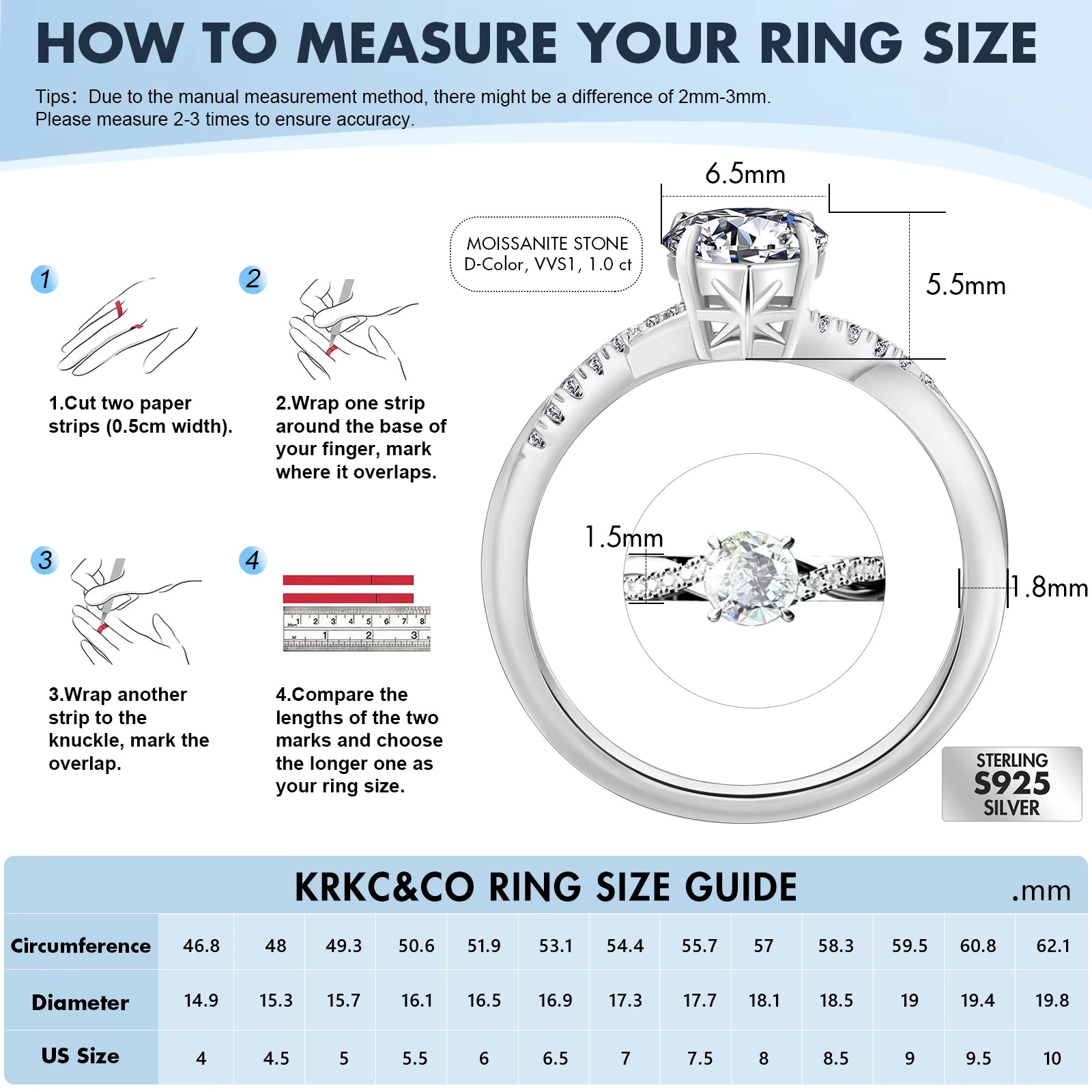 1ct Sterg Sier VVS1 Dia White Gold Dier Moissanite Engagement Ring Women