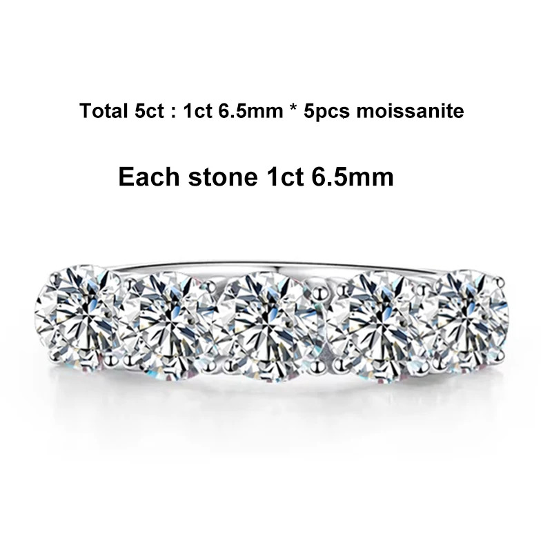 NeeTim 5mm 6.5mm Full Moissanite Ring for Women S Sterg Sier Eternity Sparkg Dia Band Wedding Rings Jewelry GRA