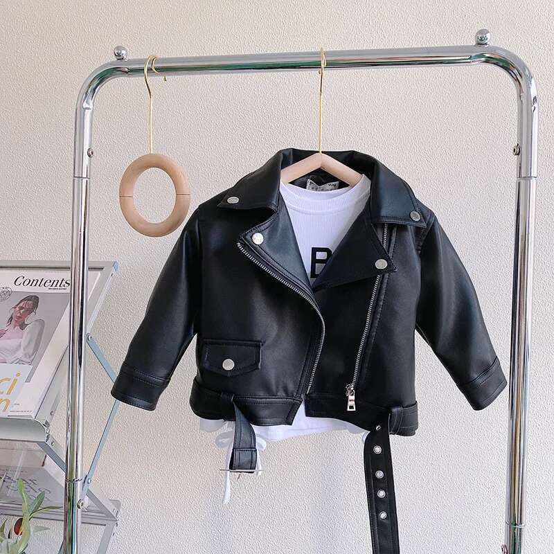 Ddmyshoesvip Autumn New Leather Jackets For Years Children Classics Fly Coats Kids Clothing Baby Girls Fashion Pu Outerwear