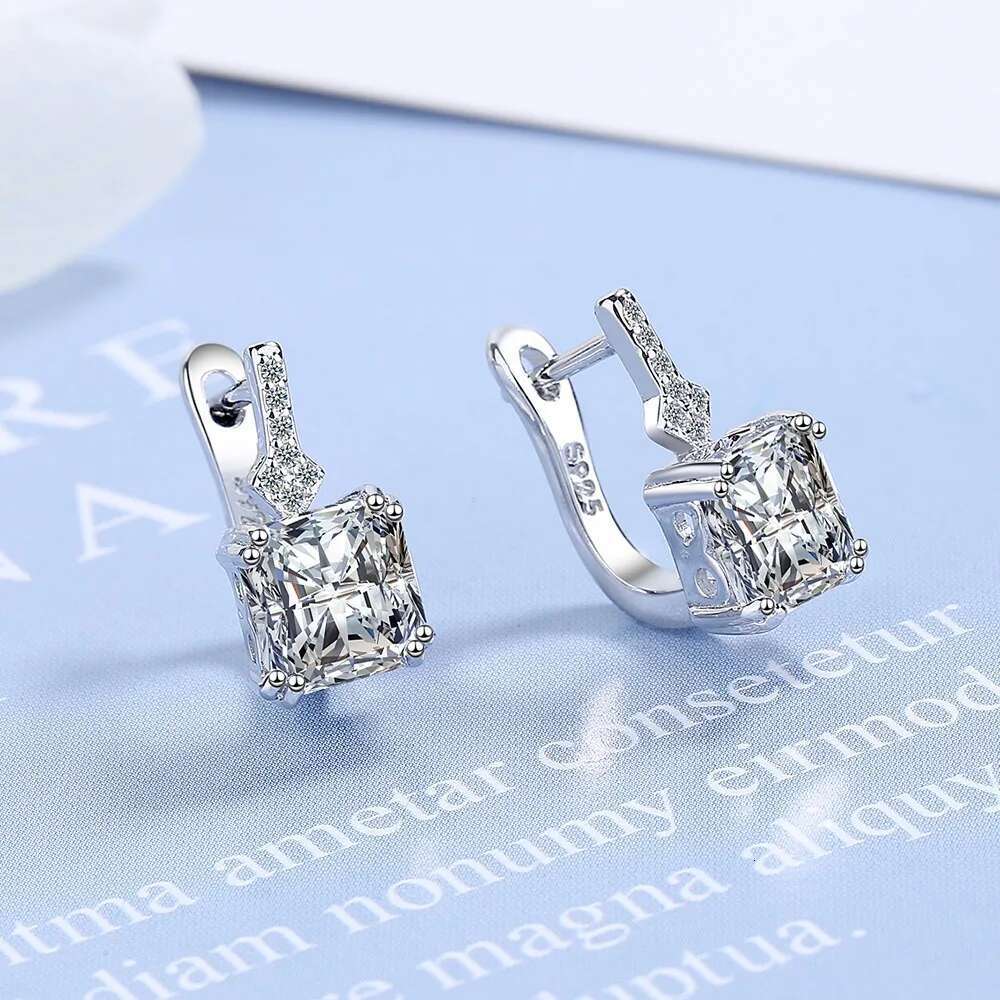 Color Square Zircon Earrings for Women Girl Simple Korean Fashion Sier Needle Ear Buckles Earring Trendy Jewelry