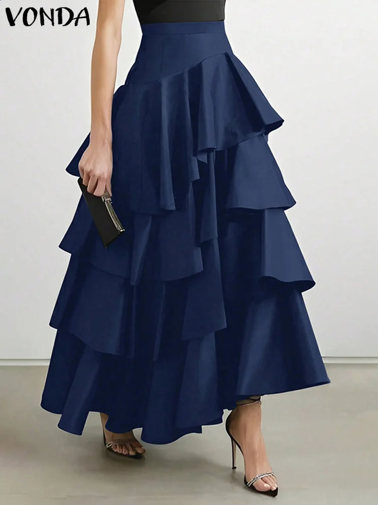 VONDA Plus Size Women Ruffled Hem Skirt Street High Waist Fashion Multi Layered Party Long Maxi Skirts Elegant Swing Bottom 250224
