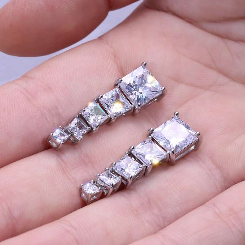 Huitan High Quality Stud Earrings Square Brilliant Cubic Zircon 5 Different Size Available Trendy Romantic Earring For Girl