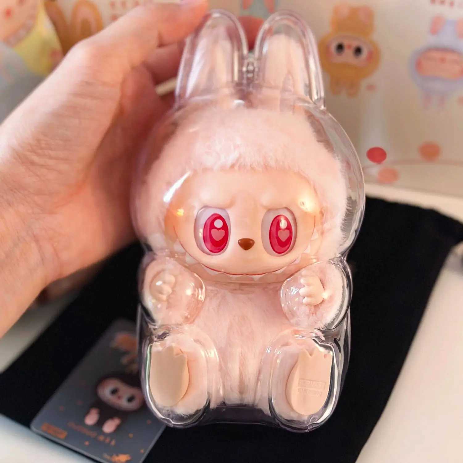 Labubu Protect Case Portable Transparent Protective Case Acrylic Organizer Box For Labubu V1 V2 Doll Bag with Keychain W250301