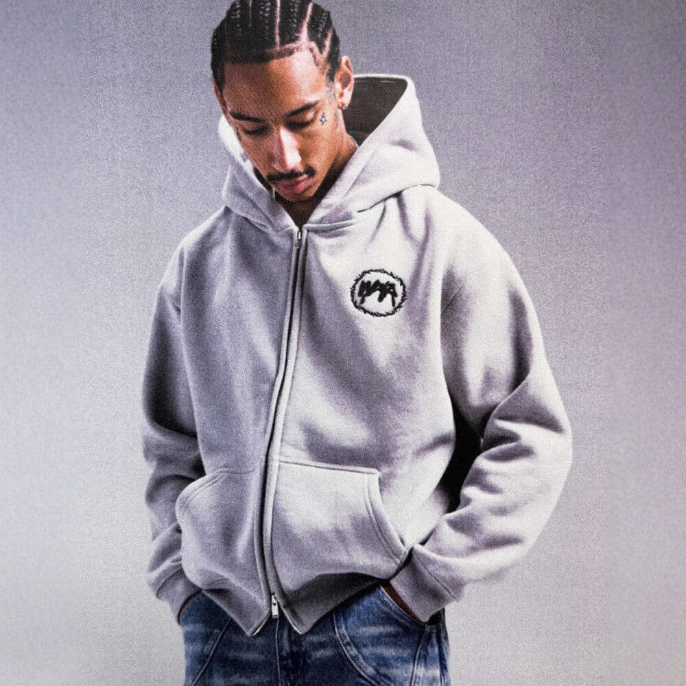 American Flying Goddess Embroidered Badge Open Chest Zipper Coat High Street Pure Cotton Couple's Loose Hoodie