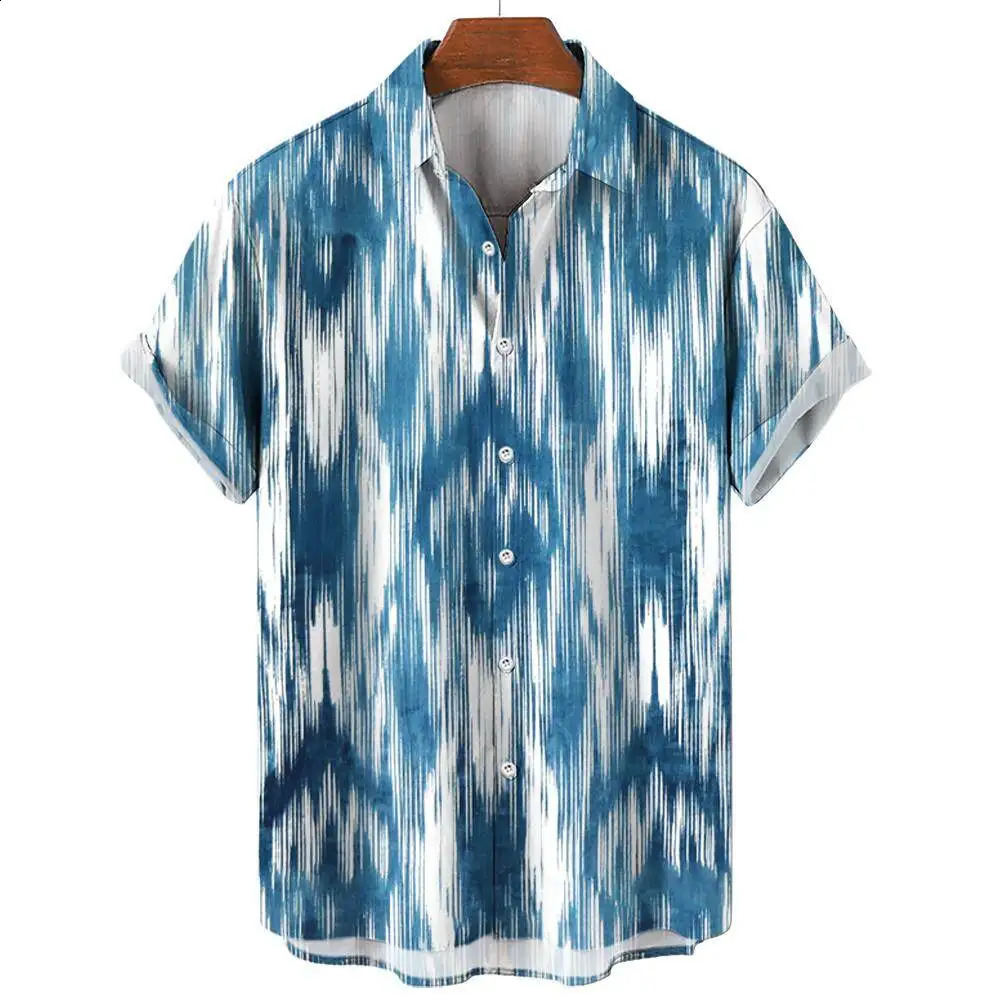 Summer Fashion Irregular Striped Printed Tops Mens Short Sleeve Shirts Casual Business Daily Street Oversized S5XL 250226