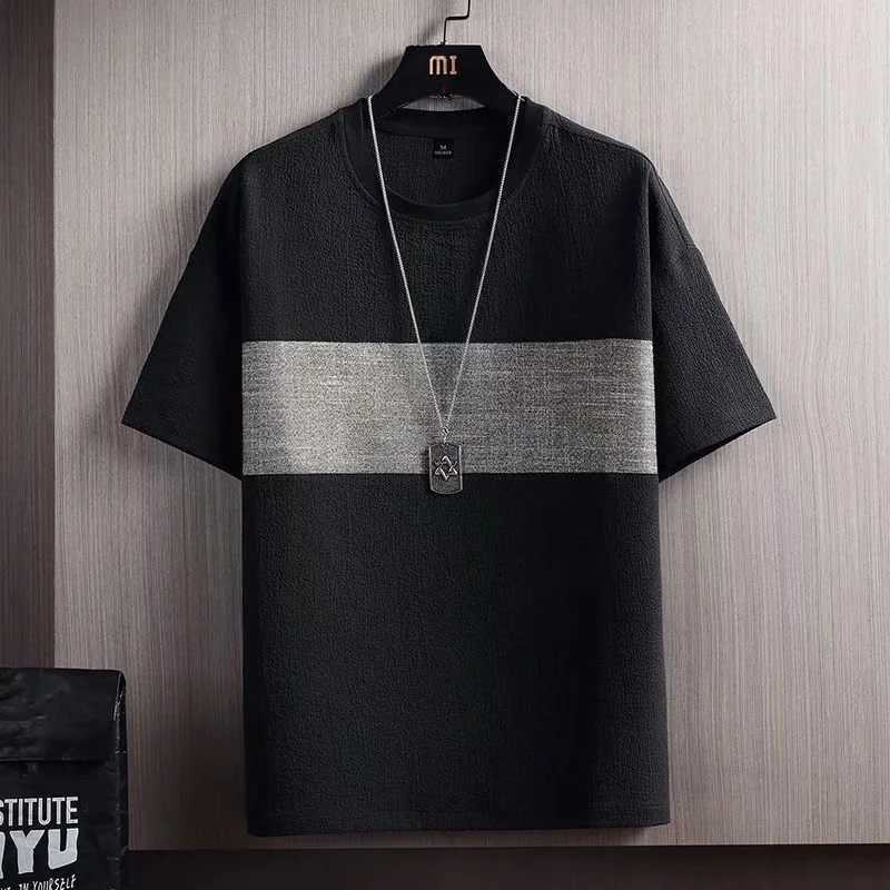 Mens Summer Linen Cotton Short Sleeve T-shirt Solid Loose White Five Point Bottomed Shirt Men Round Neck Tee TopsT250307
