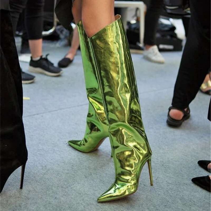 Thigh Candy Color Mirror Leather Knee Heels Stilettos Runway Shoes For Women High Heel Boots
