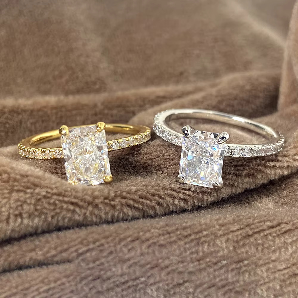 Classical Square Radiant Cut Dainty Diamond Gemstone Eternity Wedding Bands 925 Sterling Silver Mini Jasmine Ring