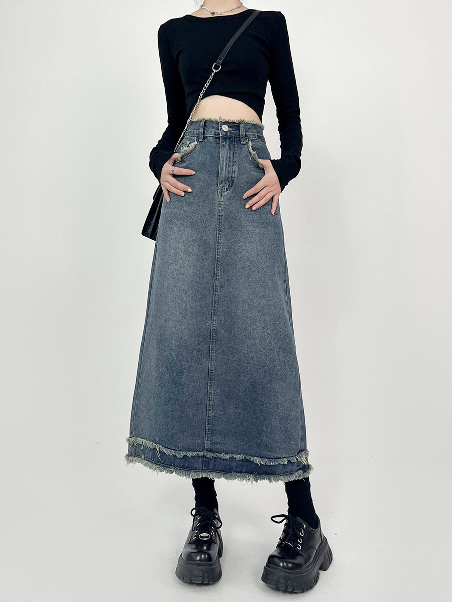 G671623 Denim skirt skirt women's spring and summer small design niche long skirt A-line skirt high waist