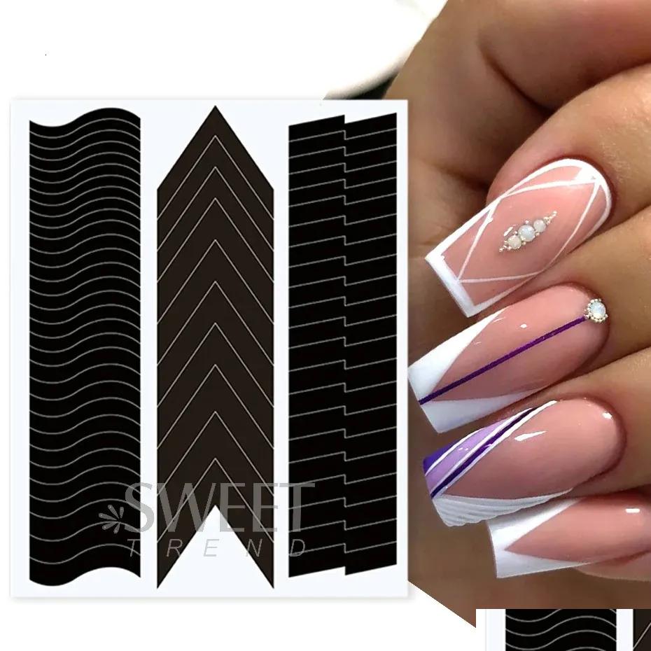 Stickers & Decals French Strip E Nail Art Form Fringe Tip Guides Wavy Oblique Spray Template Creative Stencil Diy Manicure Tools De Dhhlx