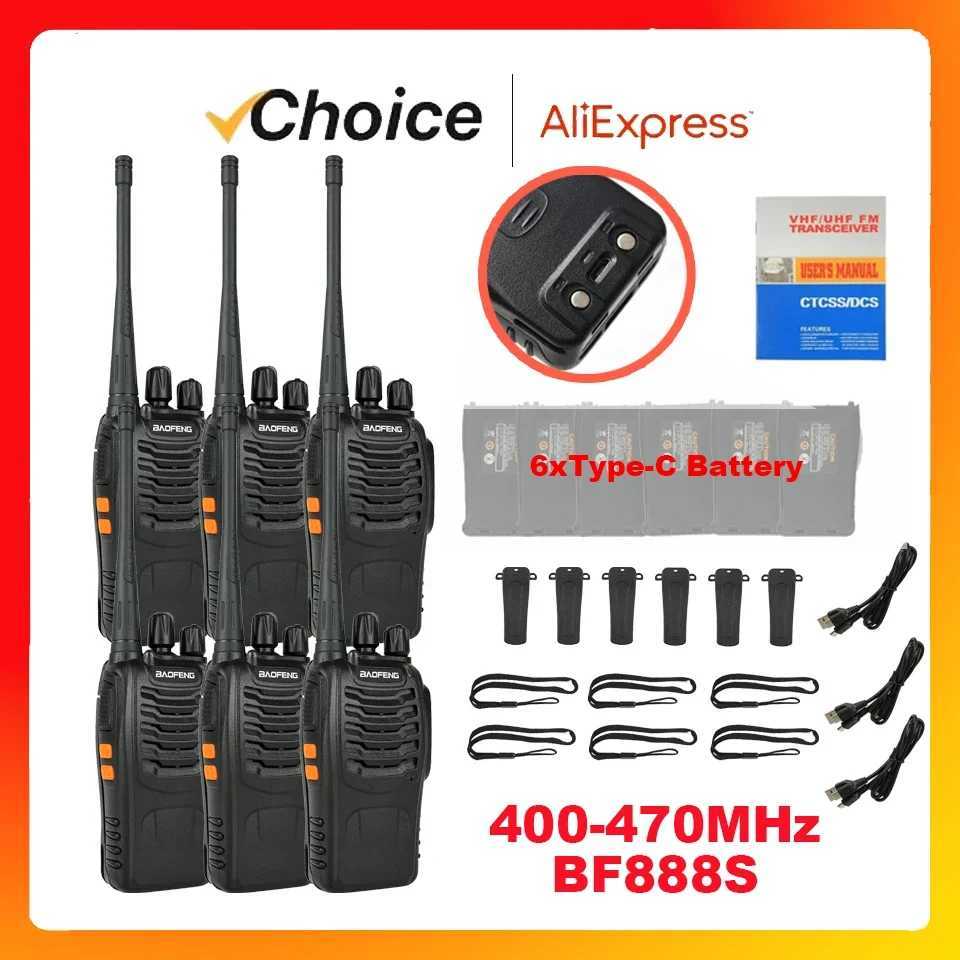 Baofeng 6Pcs BF 888S Walkie Talkie UHF 400 470MHz Long Range Two Way Ham Ras Transceiver for Hunting Hotel Z250221
