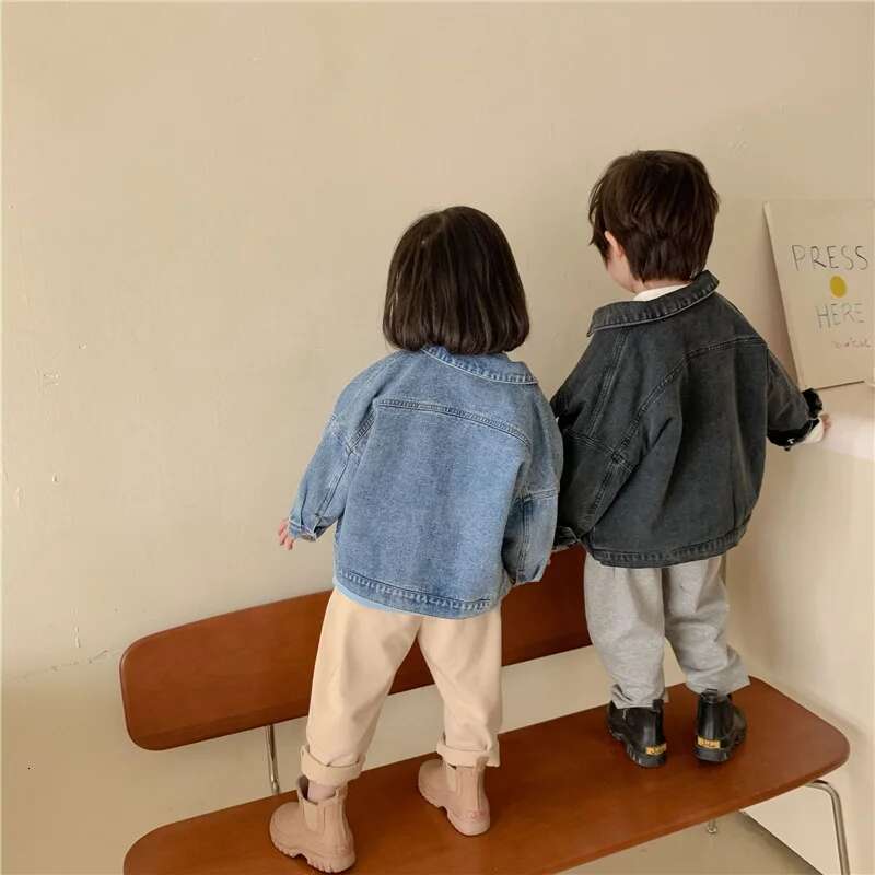 Ddmyshoesvip Spring Fall Boys And Girls Casual All Match Denim Jackets Years Kids Turn Down Collar Long Sleeve Coat Children Loose Tops